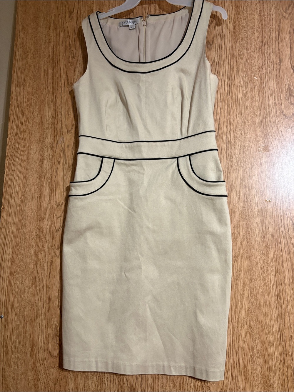 Kay Unger Cream Sheath Dress with Black Trim